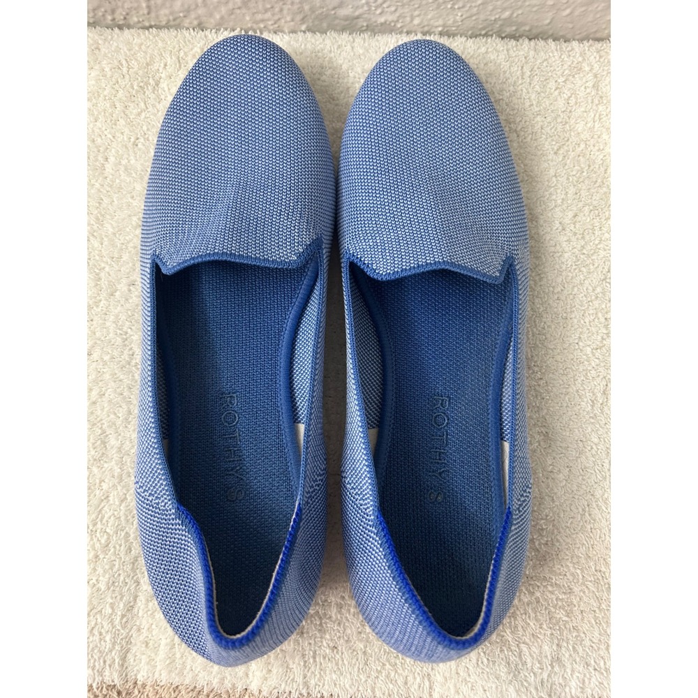 Rothys The Loafer Blue White Knit Slip On Flats Tortoise Sole Womens 10